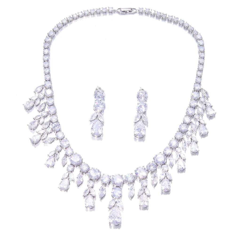 
                      
                        Cubic Zirconia Jewelry Set Wedding Party Necklace and Earrings, make a stunning impression at your next celebration with this oversized cubic zirconia jewelry set. 
                      
                    