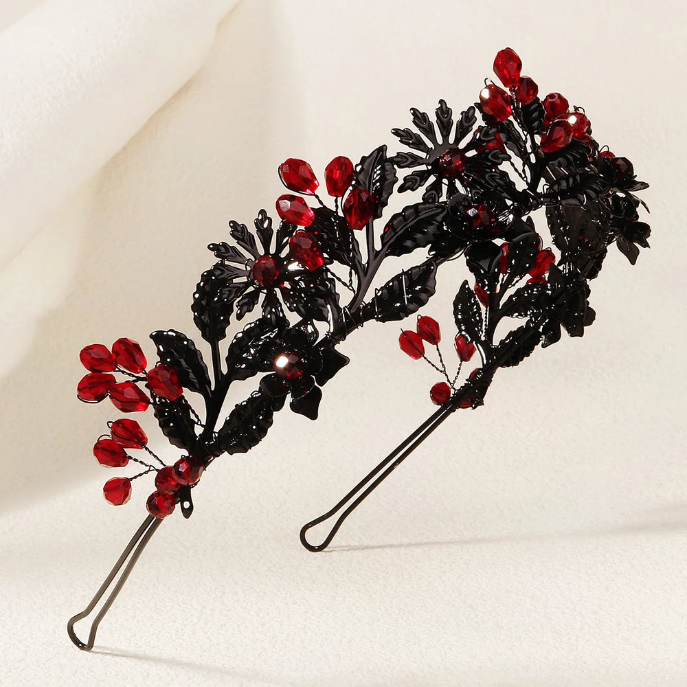 black and red tiara crowns crystal bead on metal frame, party hair accessory