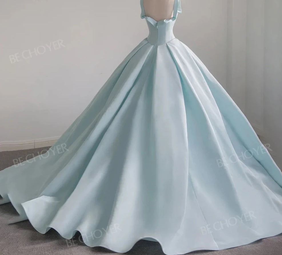 Illusion Backless A-Line Matte Satin Wedding Dress Bridal Gown