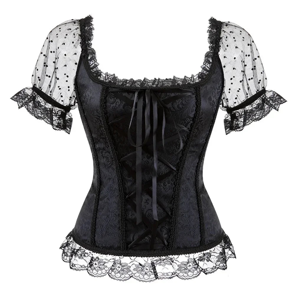
                      
                        Corset Tops for Women Off-Shoulder Sleeves Vintage Victorian Retro Lace Bustiers
                      
                    