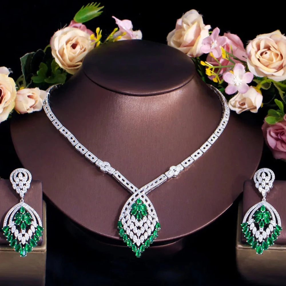 Faux Emerald Cubic Zirconia 2PCS Wedding Jewelry Set  for Women