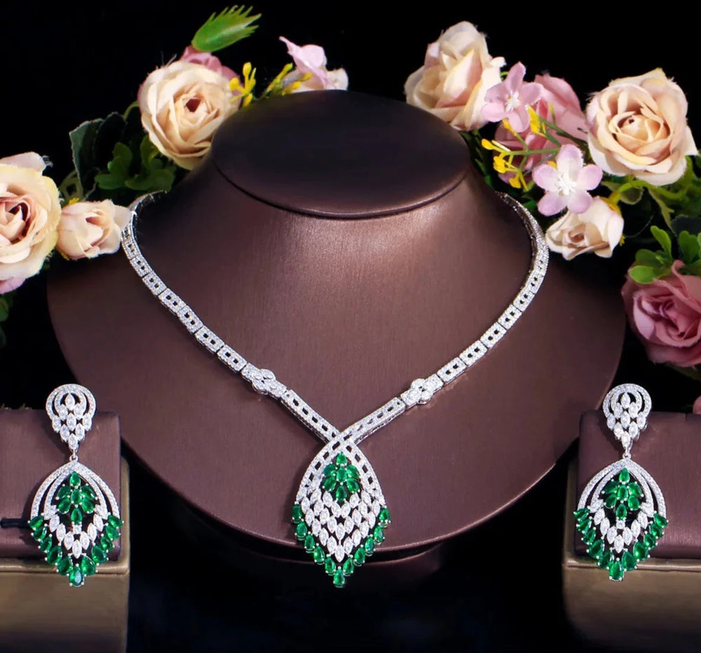 Faux Emerald Cubic Zirconia 2PCS Wedding Jewelry Set  for Women