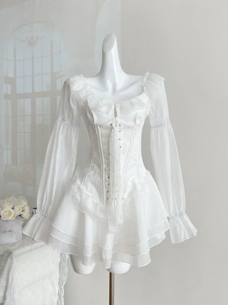 
                      
                        White Elegant Lace Puffed Sleeve Dress
                      
                    