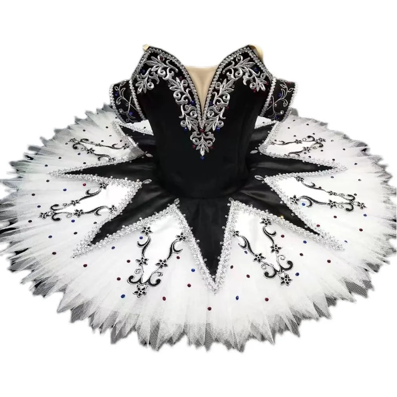 Black White Clown Performance Dance Pancake Tutu Ballerina Costume