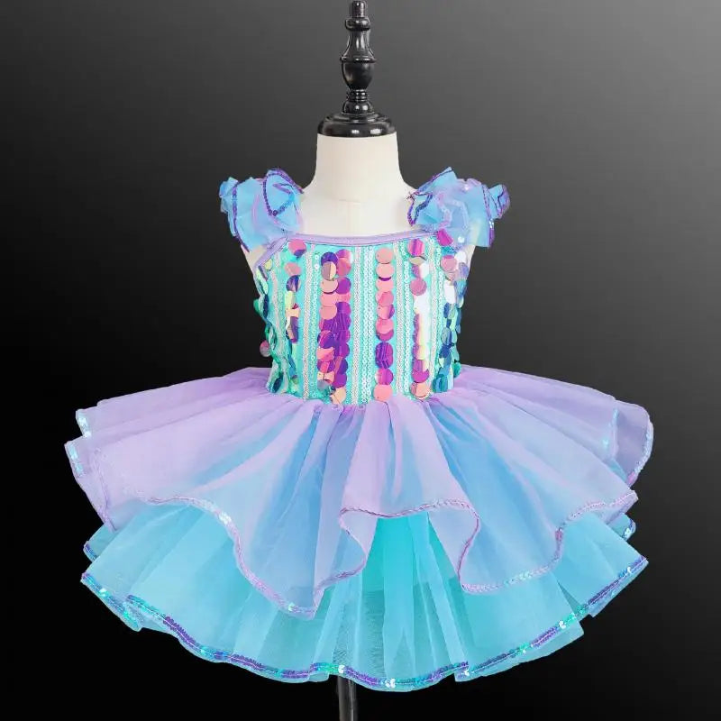 Girls Sequined Ballerina Dance Performance Costume