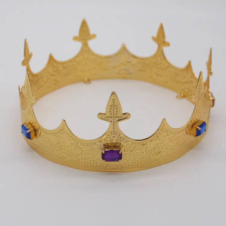 
                      
                        Royal King Crown For Men Round Rhinestone Gold Costume Crown
                      
                    