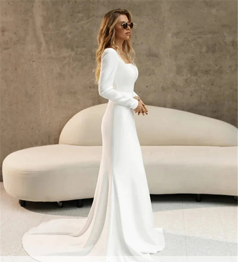 
                      
                        Long Sleeve Crepe Chiffon Mermaid Wedding Bridal Dress for Women
                      
                    