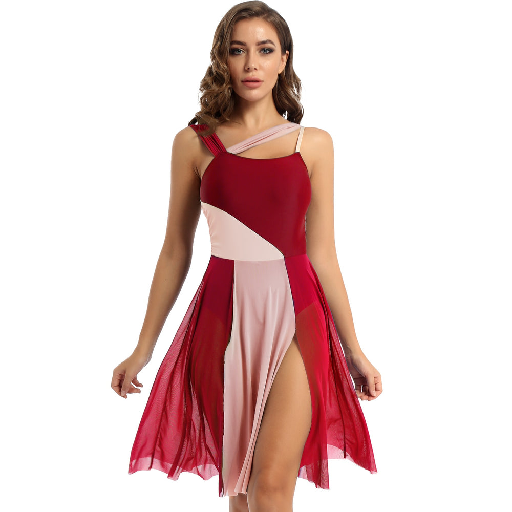 
                      
                        Sleeveless Color Block Ballet Modern Contemporary Lyrical Dance Dress Asymmetrical Chiffon Leotard
                      
                    