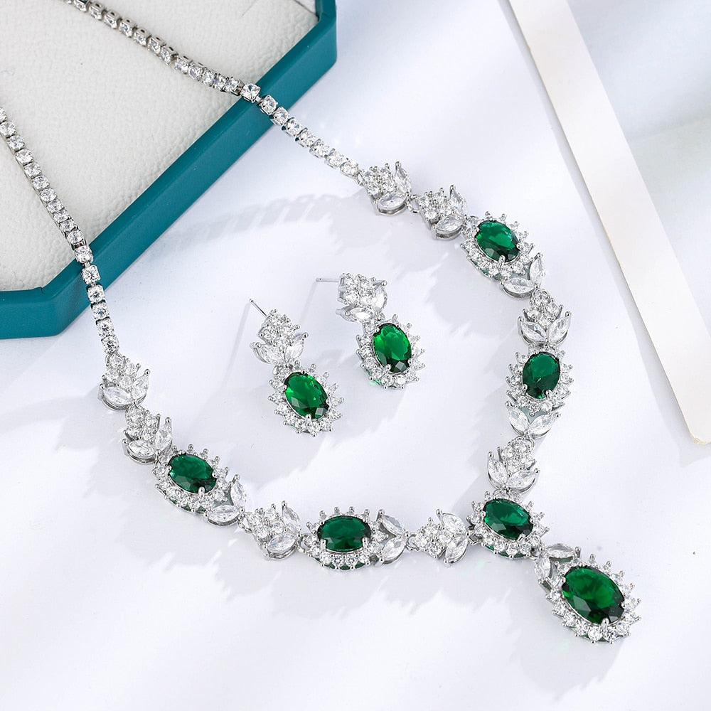 Emerald Crystal Mix Stone Statement Necklace Set | Evening Necklace Set |  L&M Bling - lmbling
