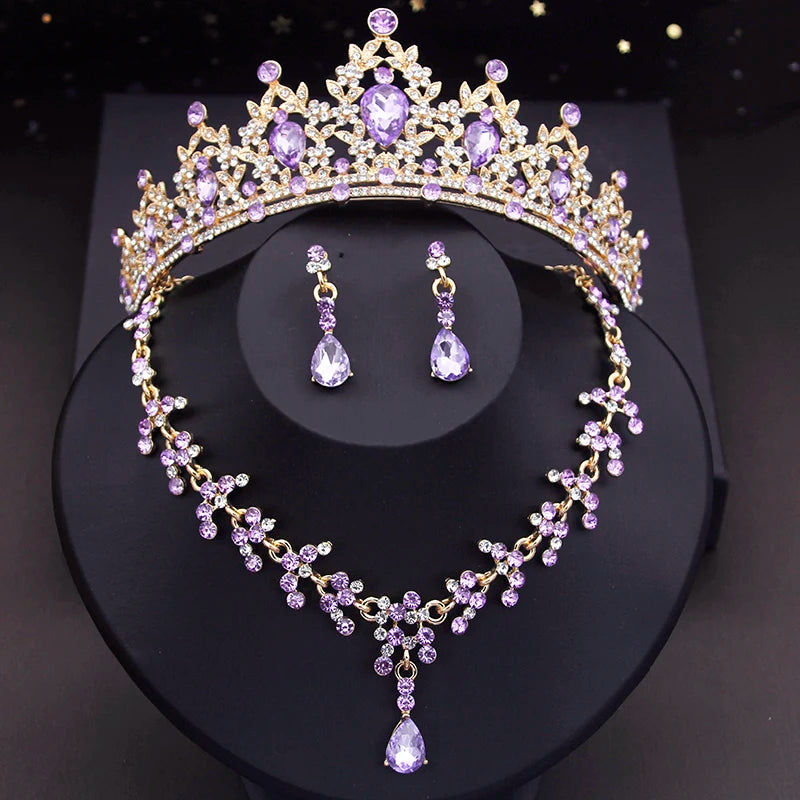 Crystal  Rhinestone Tiaras Crown Necklace Earrings Fashion Jewelry Set Accessories