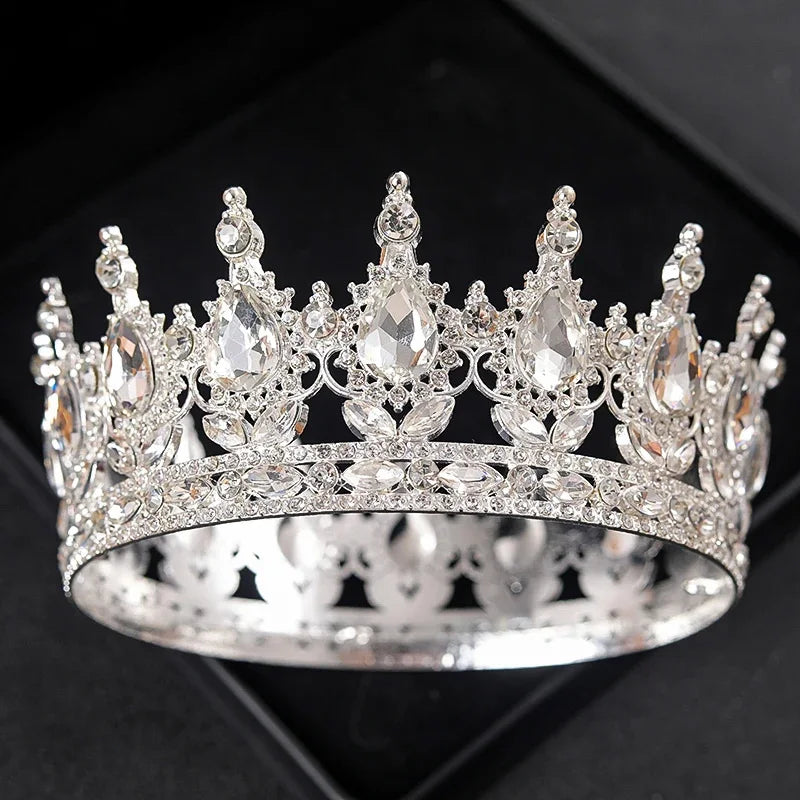 Round Rhinestone Crystal Tiaras Crown Headpieces For Queen and King