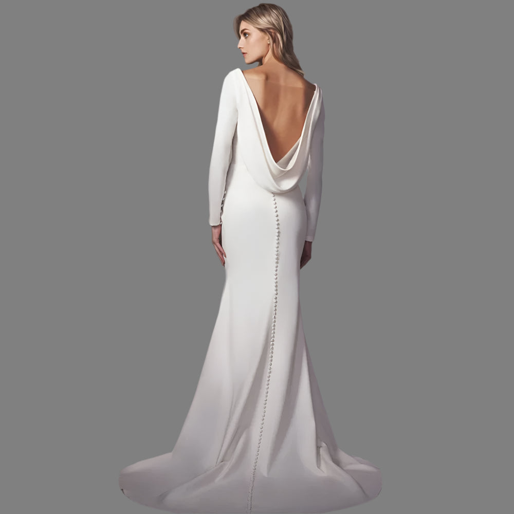 
                      
                        Long Sleeve Mermaid Back Cowl Wedding Dress Bridal Gown Sweep Train
                      
                    