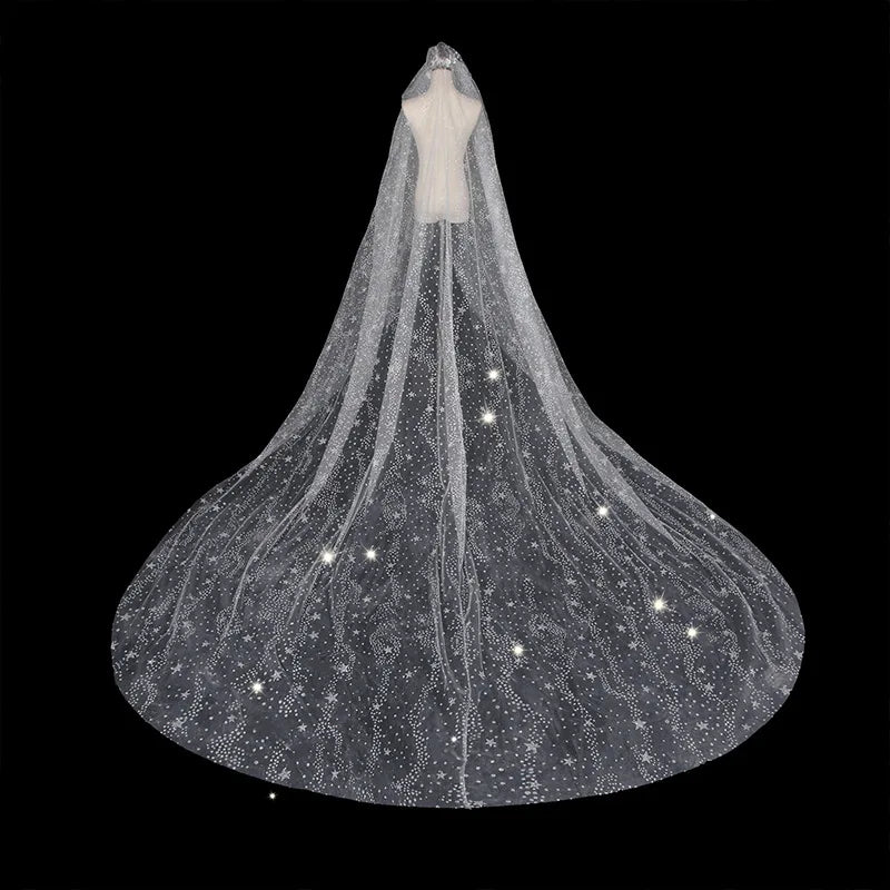 
                      
                        Cut Tulle Sequined Cathedral Bridal Veil With Comb Wedding Accessory
                      
                    