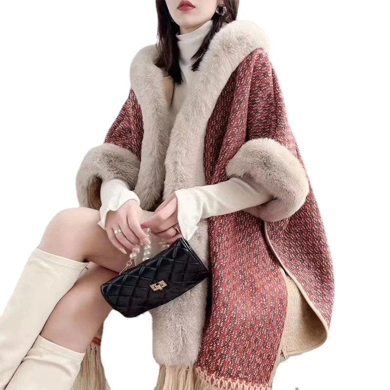 
                      
                        Winter Women Plaid Faux Rabbit Fur Loose Poncho Tassel Cape Cloak
                      
                    