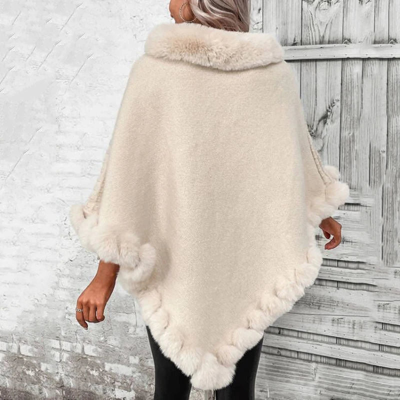 
                      
                        Fashion Stripes Faux Fur Pullover Cape Coat Autumn Winter Knit Poncho Wrap
                      
                    