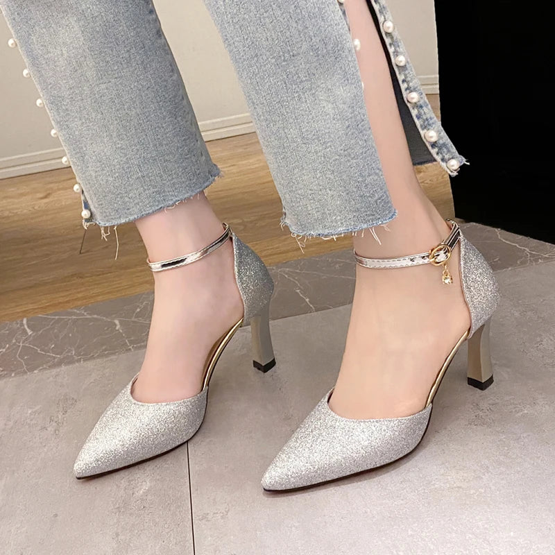 
                      
                        Bling Gold Silver Women's Pumps Pointed Toe Thin Heel Party Wedding Shoes
                      
                    