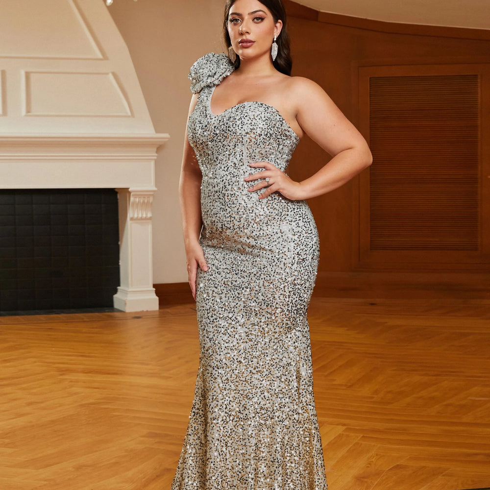 
                      
                        Plus Size Sequin Evening Dress One Shoulder Bodcyon Mermaid Party Gown
                      
                    