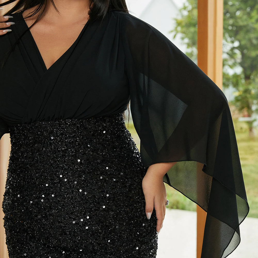 
                      
                        Plus Size Evening Dress Elegant Flare Sleeve Sequin Slit Bodycon Party Gown
                      
                    