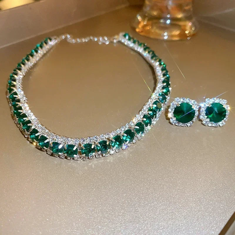 
                      
                        Crystal Jewelry set with necklace and earrings on a light background
                      
                    