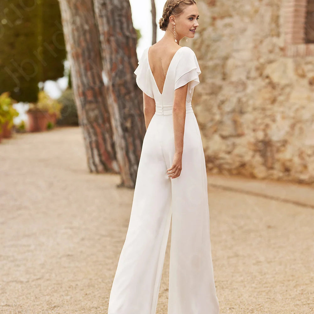 Modern Simple Wedding Dress Pants Jumpsuit Boho Beach Bridal Gowns