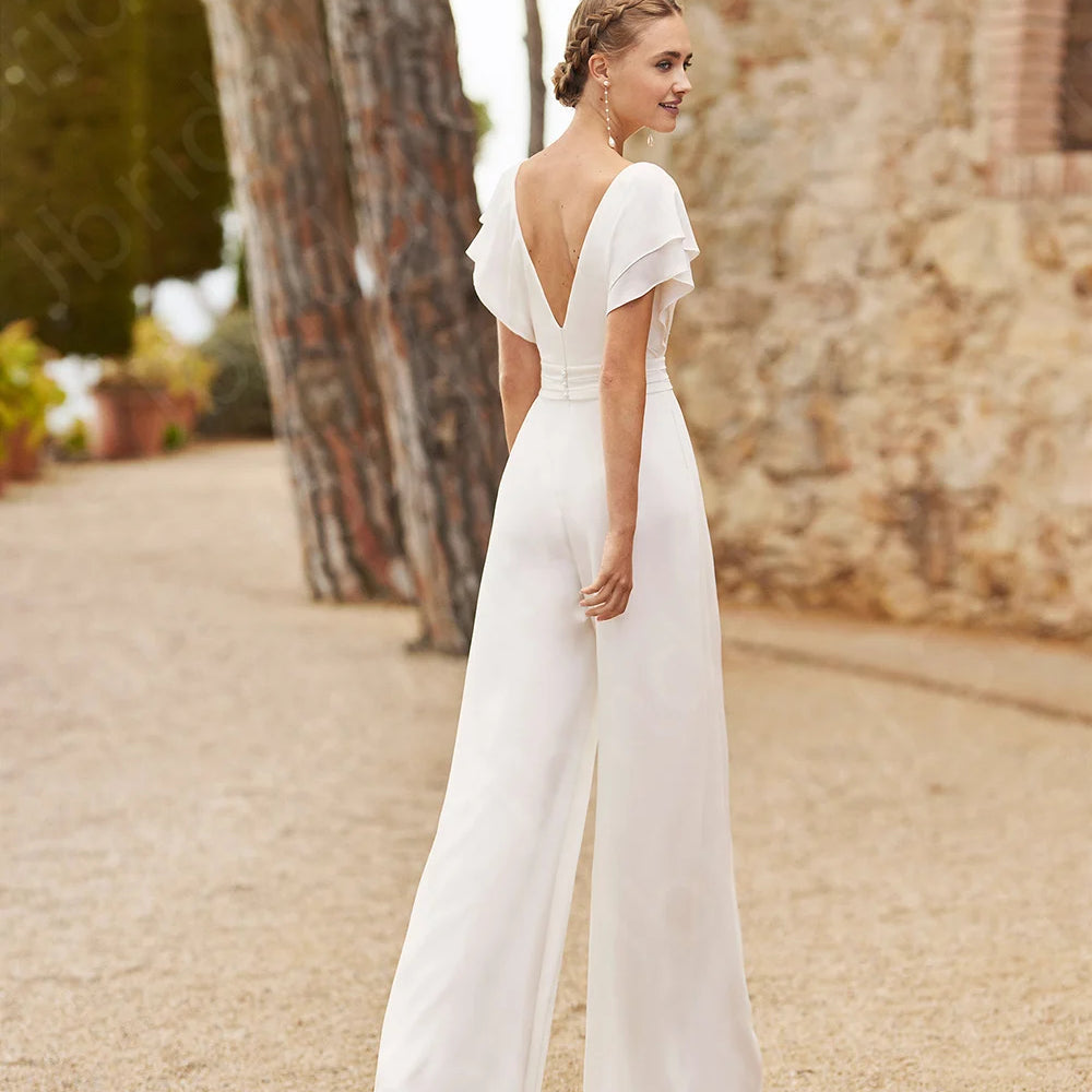 Modern Simple Wedding Dress Pants Jumpsuit Boho Beach Bridal Gowns