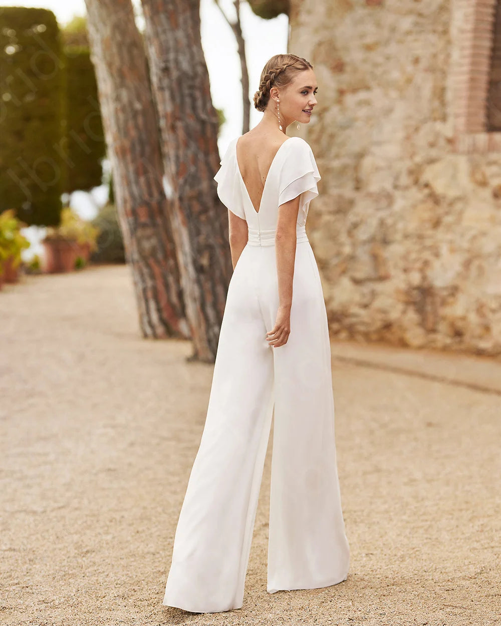 Modern Simple Wedding Dress Pants Jumpsuit Boho Beach Bridal Gowns