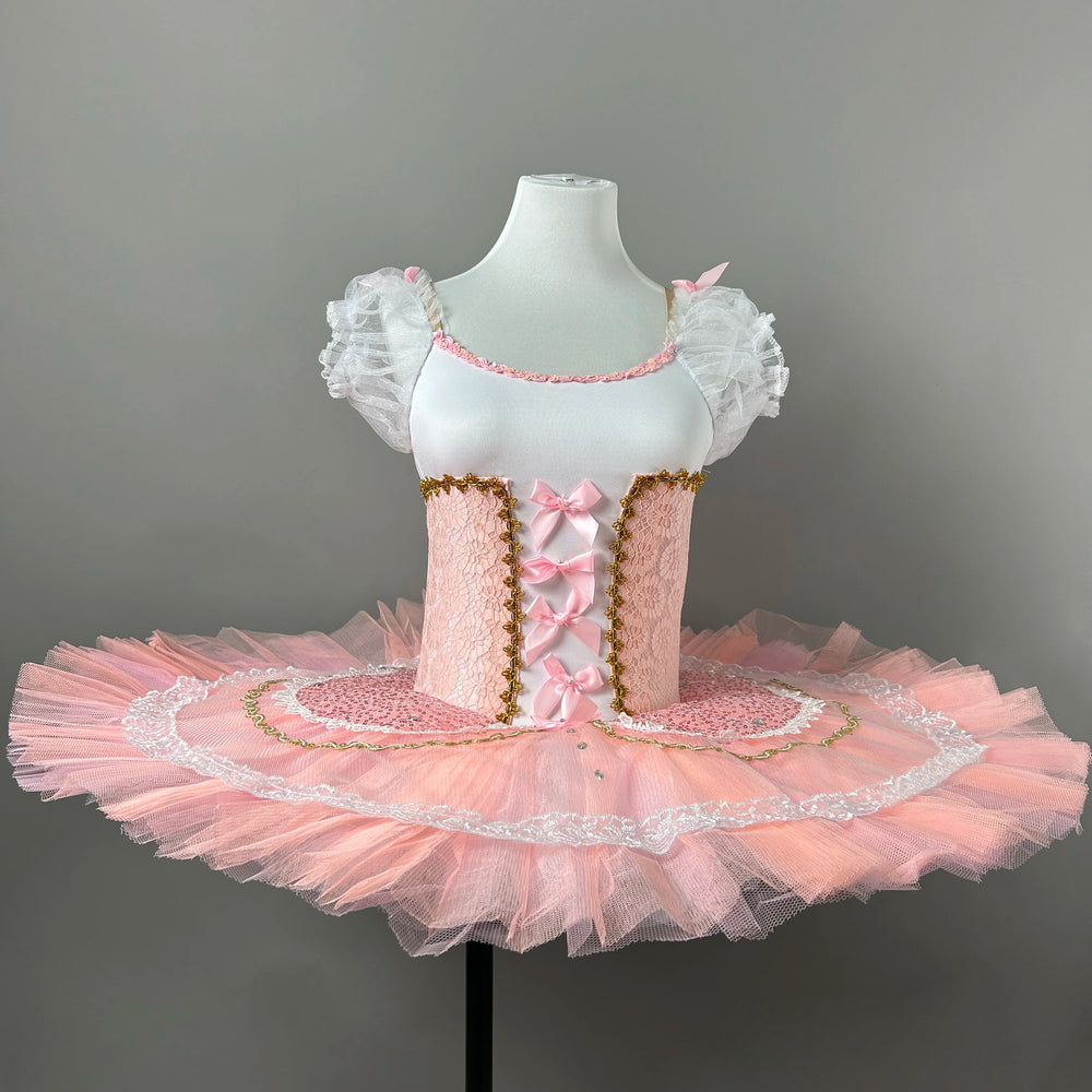 Girls Professional Tutu Dress Performance Clothes Pink Ballerina Dance Costume