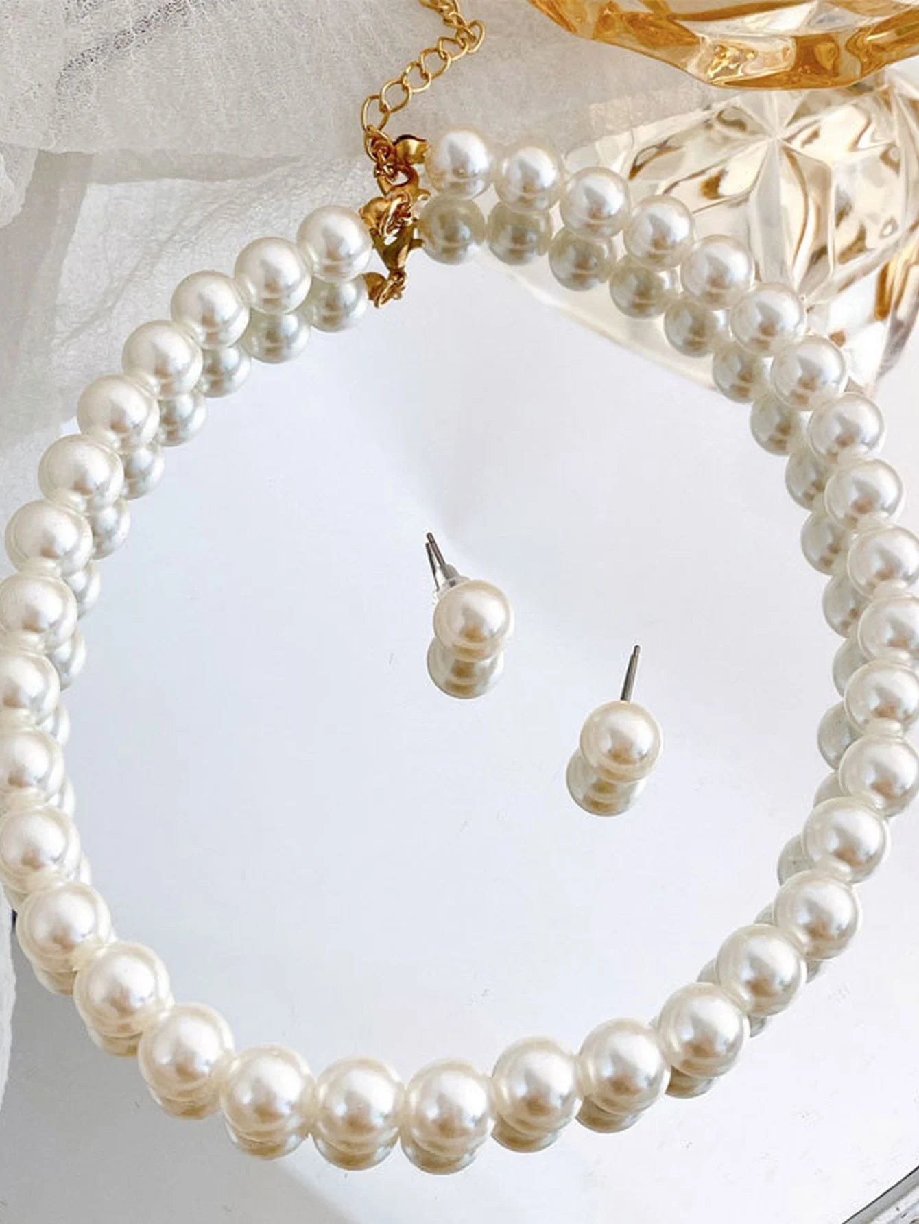 Women's Temperament Pearl Earrings And Necklace Jewelry Set