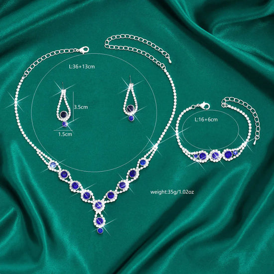 Shining Crystal Rhinestone Necklace Earrings Bracelet Jewelry Set
