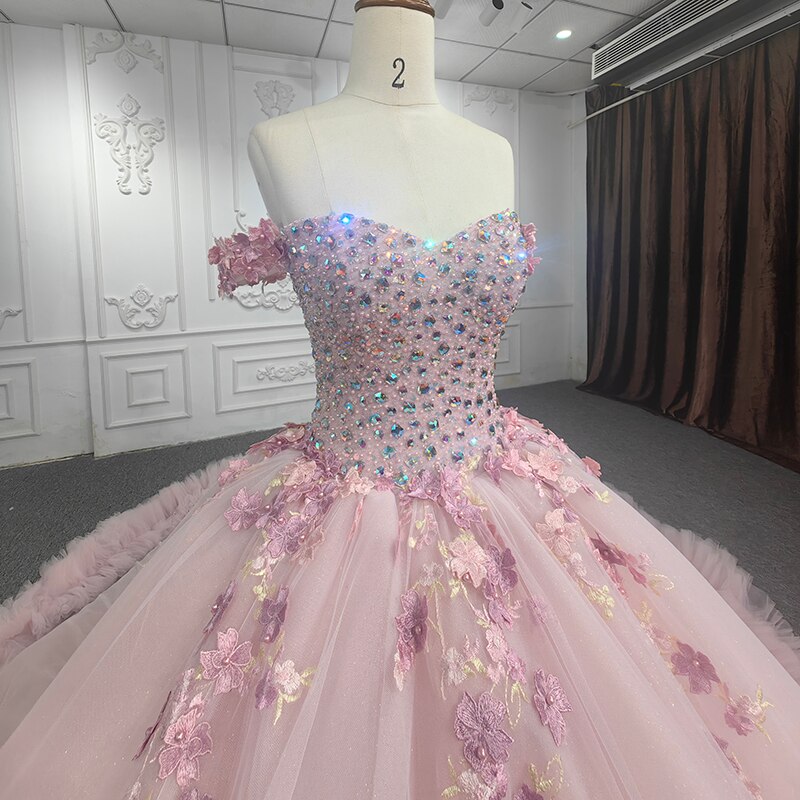 Quinceanera Ball Gown Sequined Pink Dress – TulleLux Bridal Crowns ...