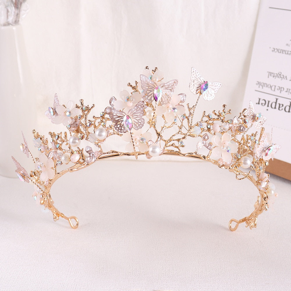 Load image into Gallery viewer, Butterfly Rhinestone Bridal Crown Baroque Tiara Hairband Wedding Hair Accessories
