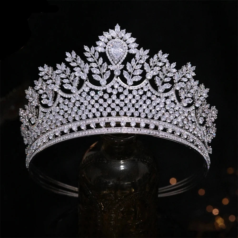 Cubic Zirconia Wedding Bridal Big Tiara Crown Luxury Handmade Princess Hair Accessory