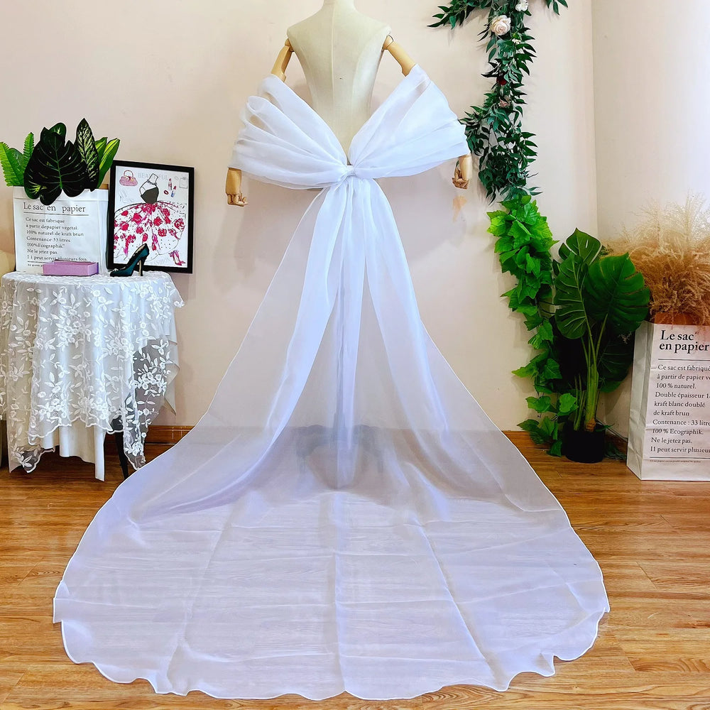 
                      
                        Puff Organza Sleeves Detachable Bow With Train  Wedding Accessory
                      
                    