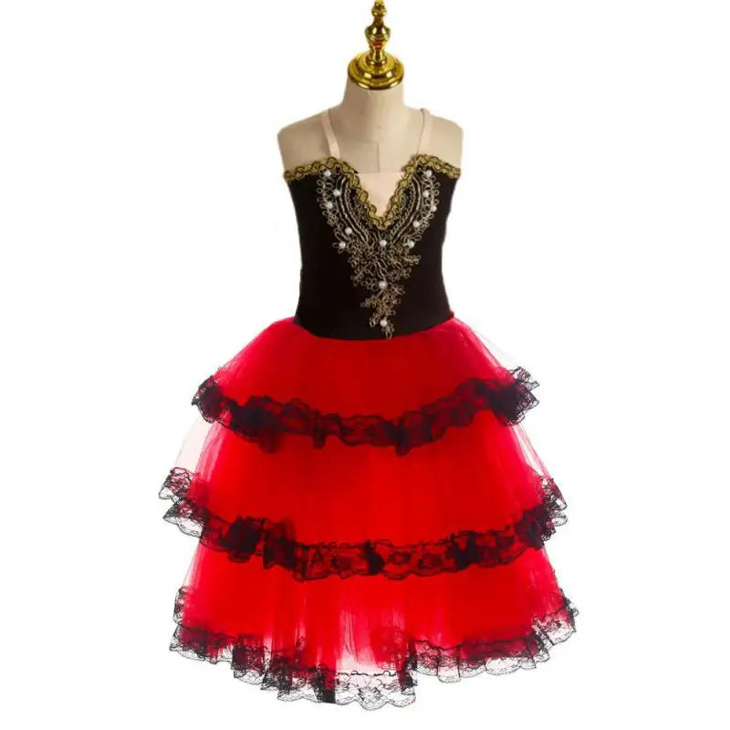 Romantic Ballet Tutu Skirt For Girls Spanish Dress Soft Tulle Performance Ballerina Costumes