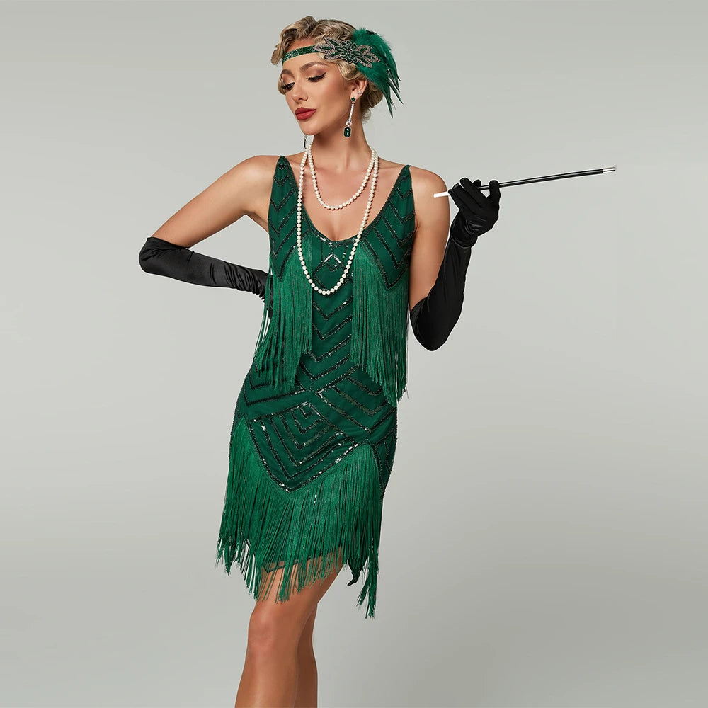 
                      
                        1920s Flapper Roaring Plus Sizes Short Dress Gatsby Fringed Sequin Beaded  Tassels Dress
                      
                    