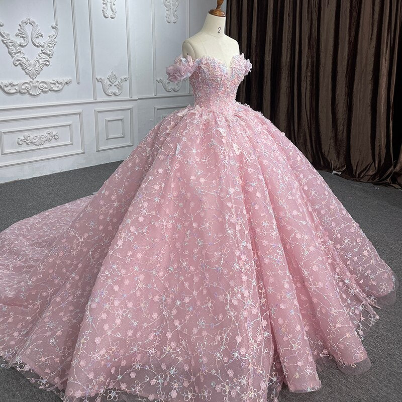 
                      
                        Classic Quinceanera Dress Ball Gown With Pink Flowers
                      
                    