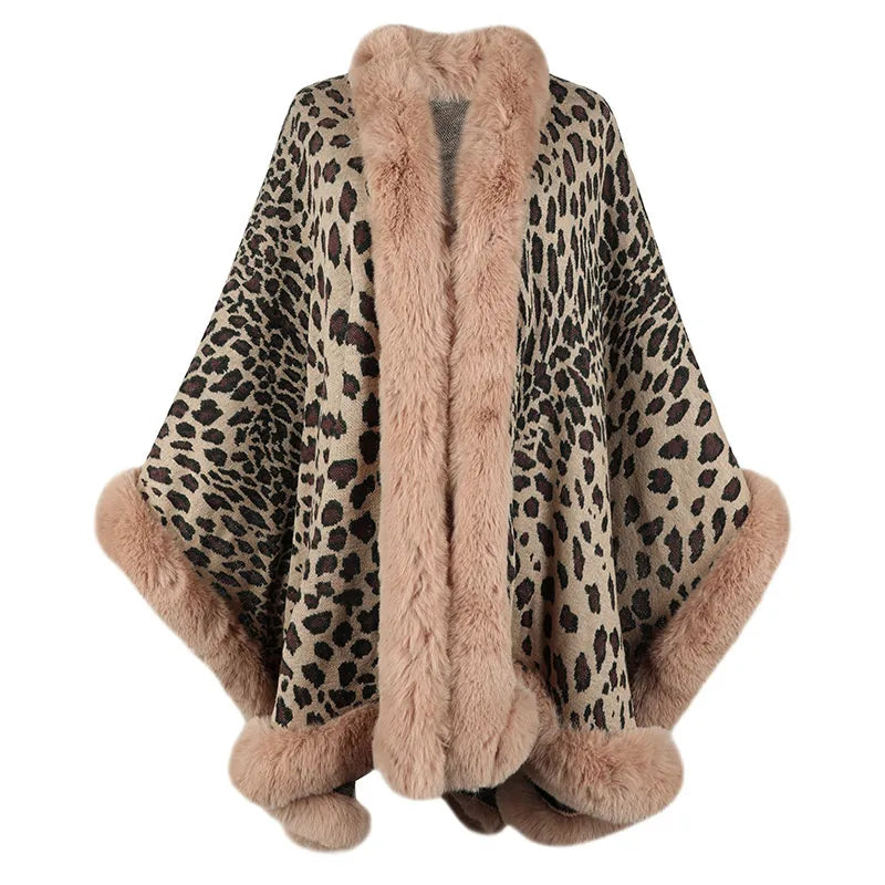 
                      
                        Winter Warm Poncho Fur Collar Cape Coat Vintage Leopard Batwing Shawl
                      
                    