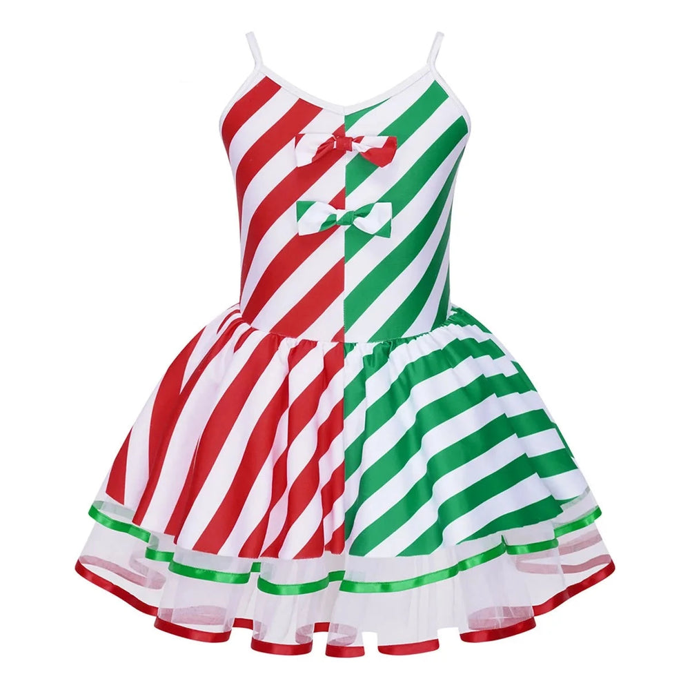 Girls Candy Cane Holiday Costume Red Striped Tutu Dress Dance Wear