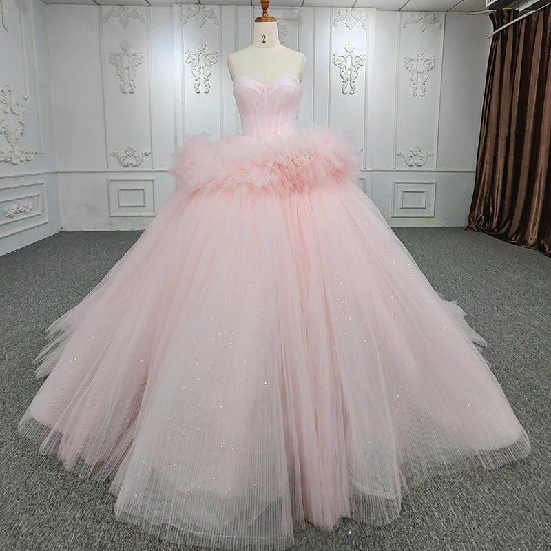 Pink Quinceanera Dress For Girls Strapless Sleeveless Lace Up  Party Ball Gown
