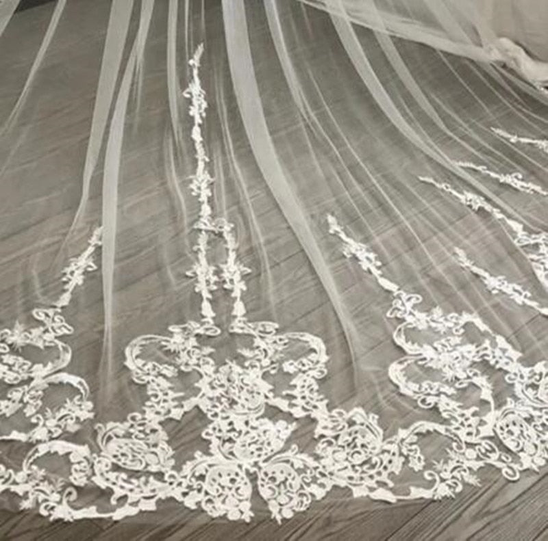 White Ivory 1 Layer Lace Cathedral Wedding Bridal Veil