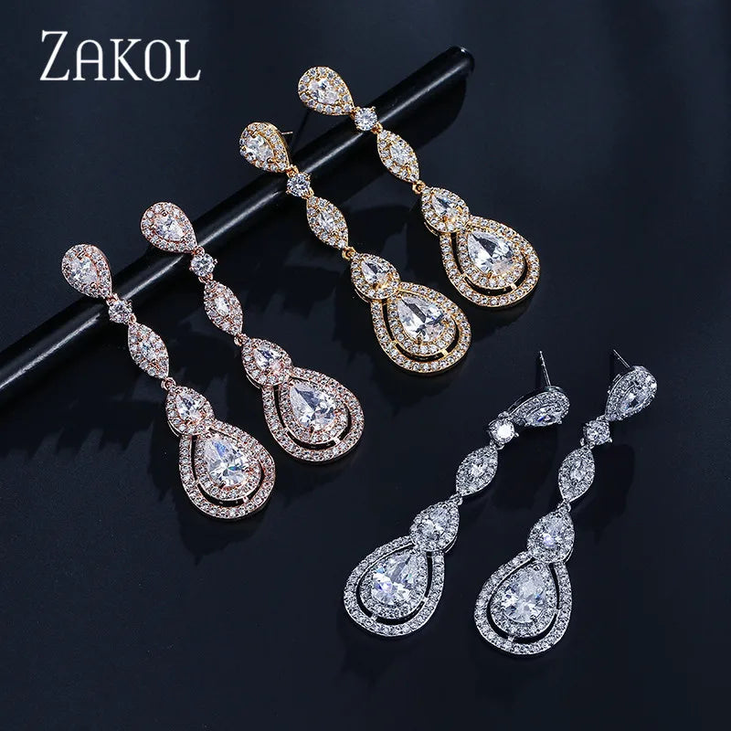 
                      
                        Luxury Water Drop Cubic Zircon Long Dangle Earrings
                      
                    