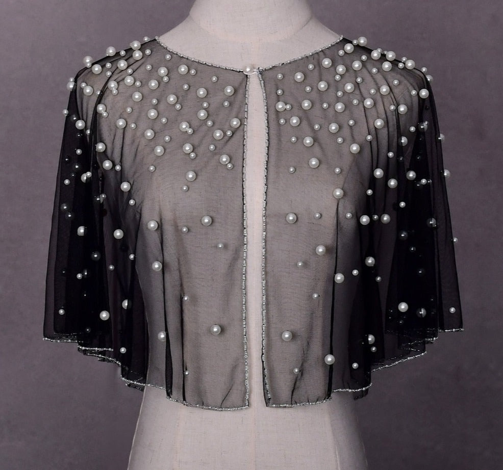 
                      
                        Elegant Wedding Bridal Pearl Beaded Openwork Jacket Bolero Transparent Cape
                      
                    