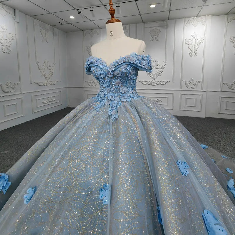 
                      
                        Quinceanera Blue Ball Gown Flower Dress
                      
                    