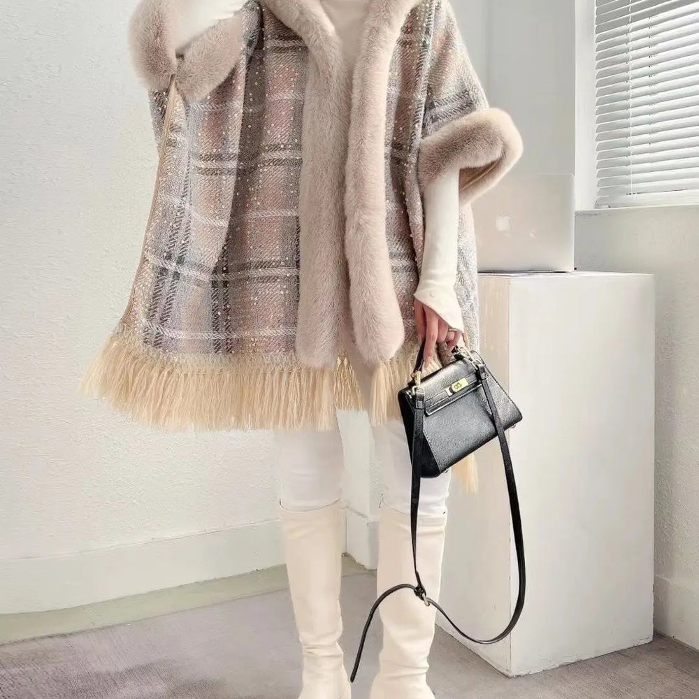 
                      
                        Winter Poncho Shawl Cloak Faux Fur Collar  Loose Cape  Streetwear Coats
                      
                    