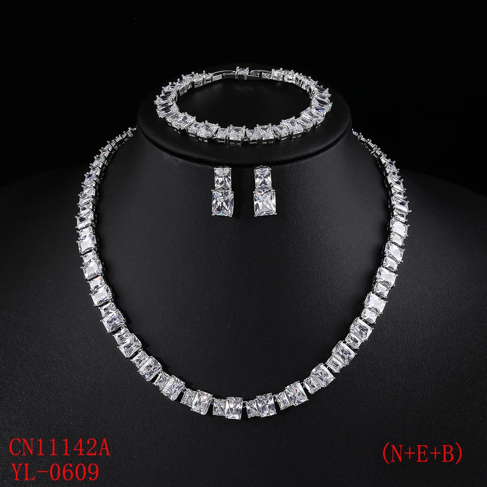 
                      
                        Luxury Square Shape Cubic Zircon Necklace Earring Bracelet 3Piece Jewelry Sets
                      
                    