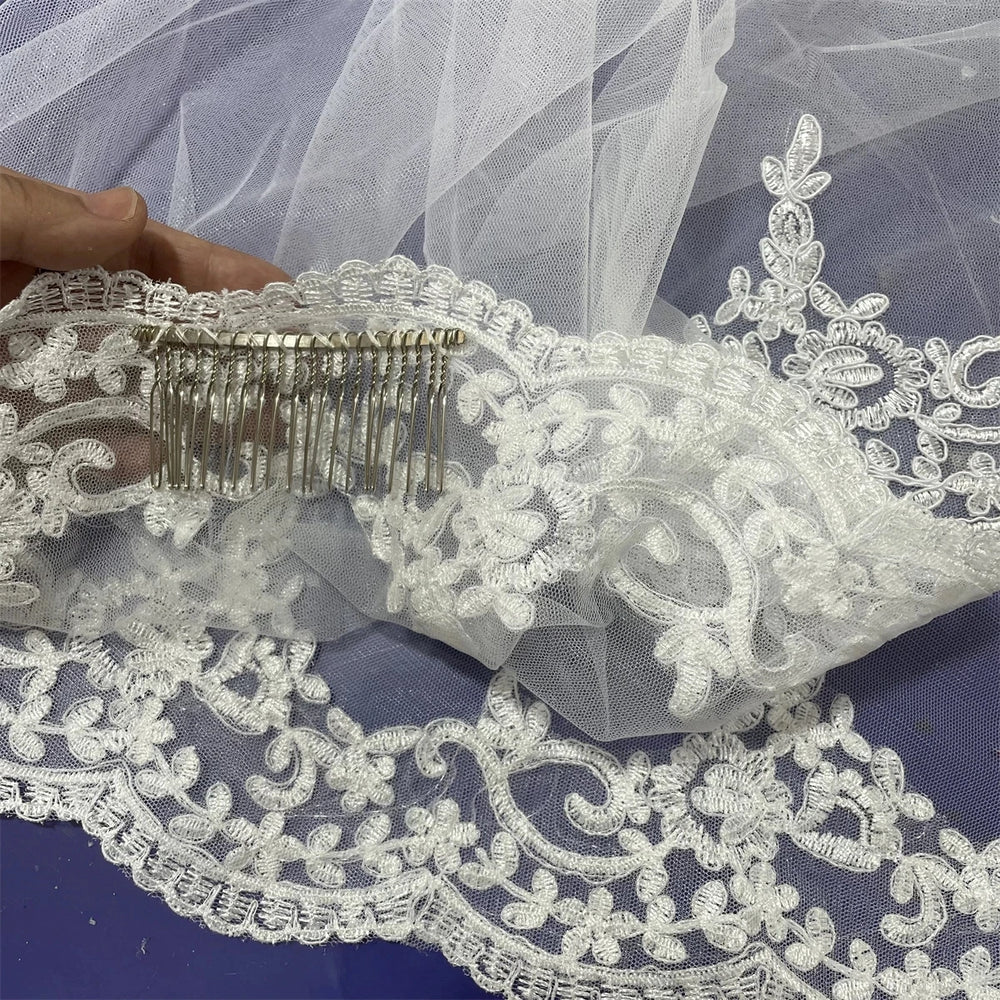 
                      
                        Lace  Edge Tulle Cathedral Veil with Comb In Ivory or White
                      
                    