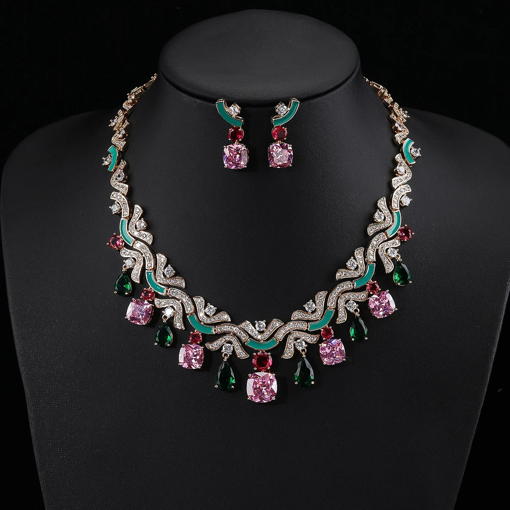 Luxury Cubic Zirconia ,Colors, White , Green, Earrings Necklace Jewelry Sets Costume Accessories