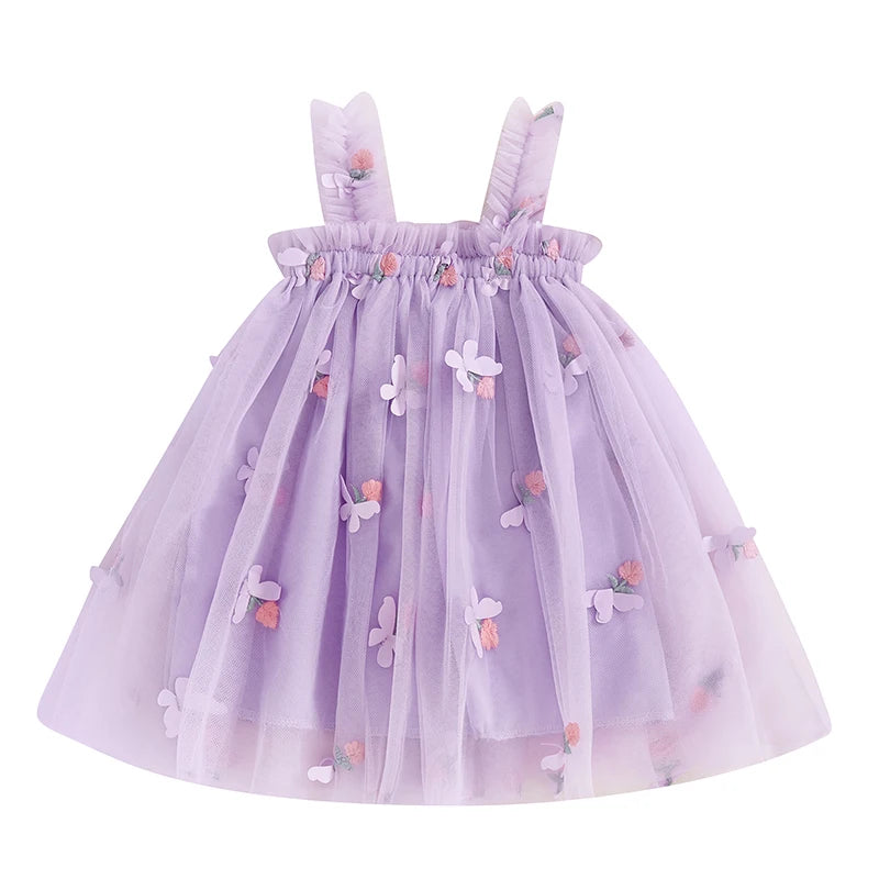 
                      
                        Girls Sleeveless Floral Tulle Princess Dress with Butterfly Detail
                      
                    