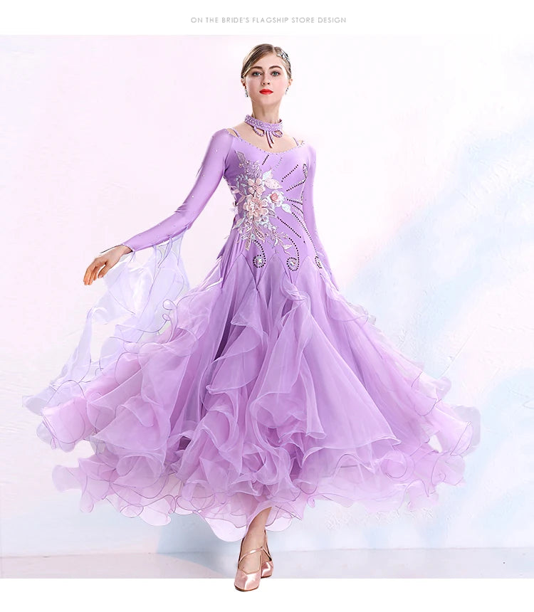 
                      
                        V Neck Fluffy Hemline Standard Ballroom Dress For Ballroom Dance Competition
                      
                    