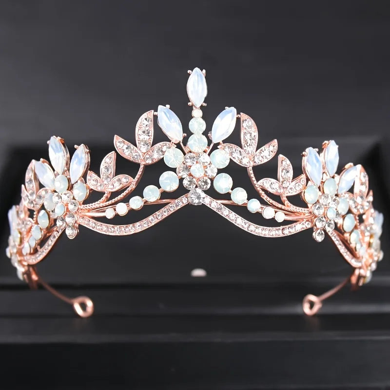 Baroque Vintage Crystal Leaf Rhinestone Tiara Crown Hair Accessory